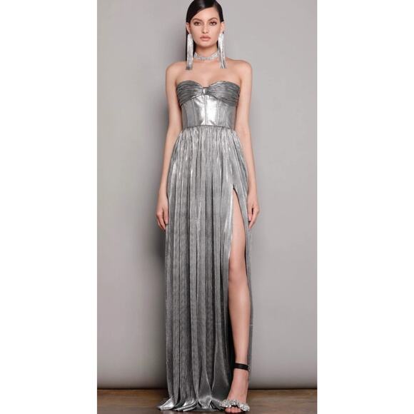 $750 BRONX AND BANCO Florence Metallic Strapless Maxi Dress Gown L Free People - Picture 8 of 16